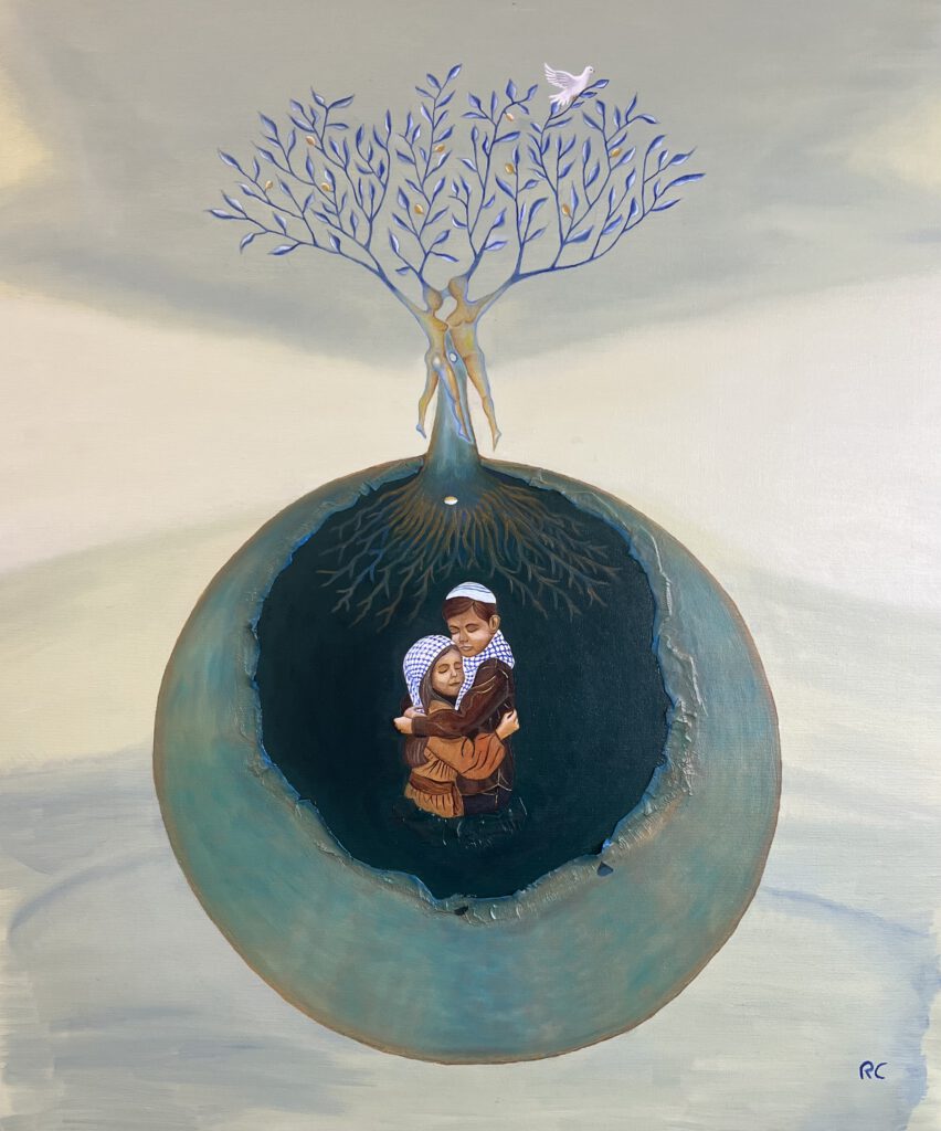 Roberto Cenciarelli, pittore specializzato in pittura ad olio su tela. Opera d'arte contemporanea su tela con simbologia di pace e luce
