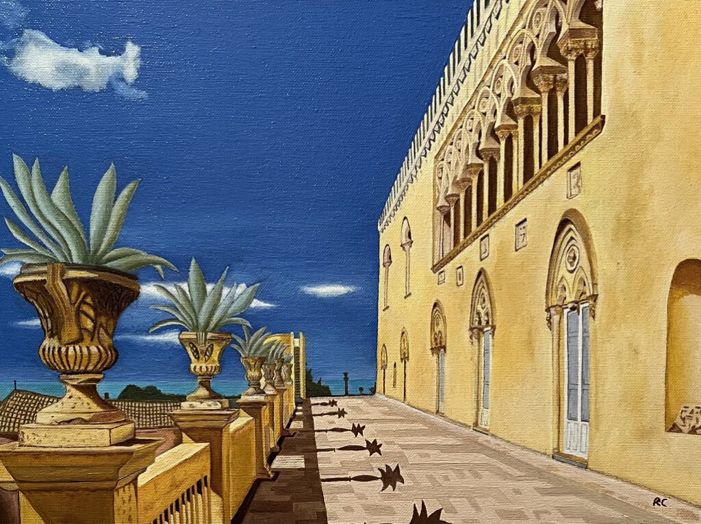 Roberto Cenciarelli, pittore specializzato in pittura ad olio su tela. Castello di Donna Fugata presso la città di Ragusa