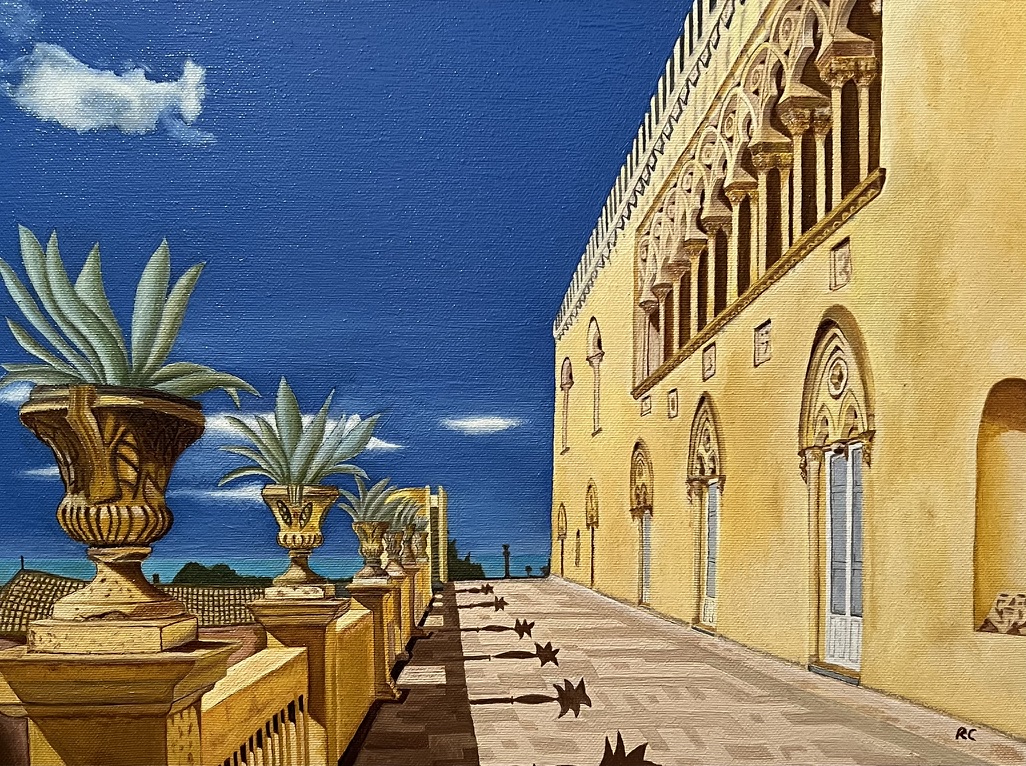 Roberto Cenciarelli, pittore specializzato in pittura ad olio su tela. Castello di Donna Fugata presso la città di Ragusa